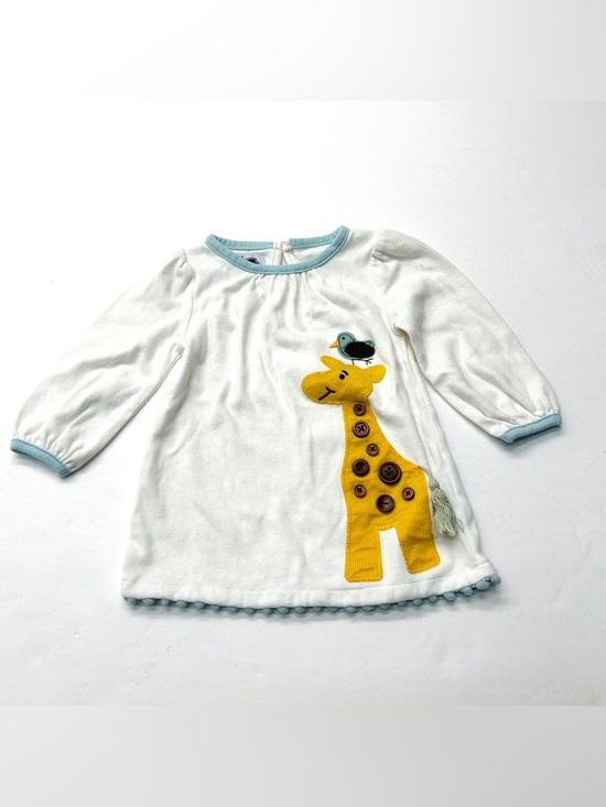 Mud Pie Other - Mud Pie White Dress with Giraffe Bird Appliqué Ric Rac Trim